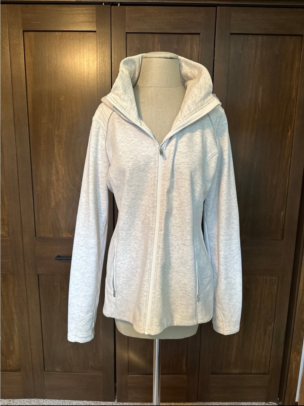 Athleta Cream Heather Fleece-Lined zip Hoodie